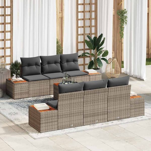 vidaXL Trädgårdsoffset med kudde 7 pcs Grå Poly rattan