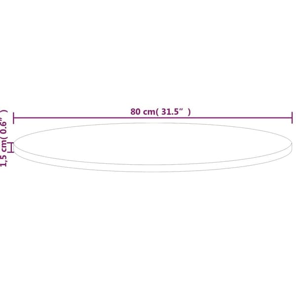 vidaXL Rund bordplate Ø80x1,5 cm ubehandlet heltre eik