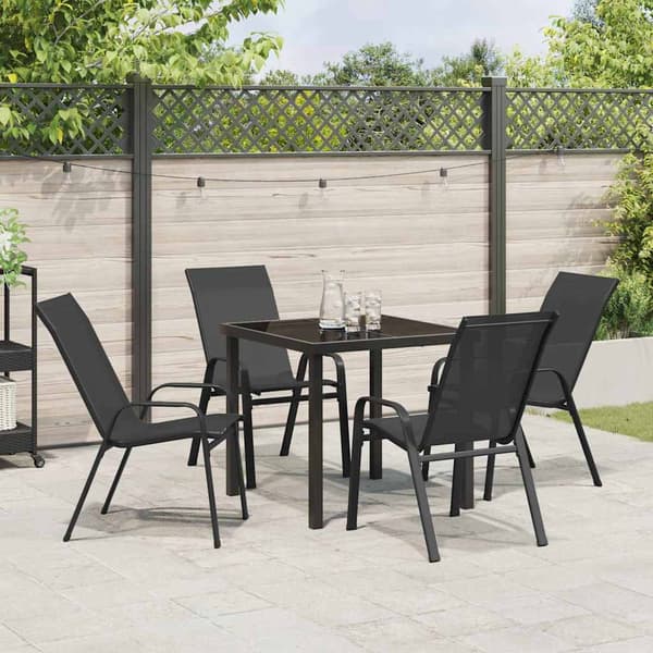 vidaXL Trädgårdsmöbelset 5 pcs Svart Pulverlackerad stål