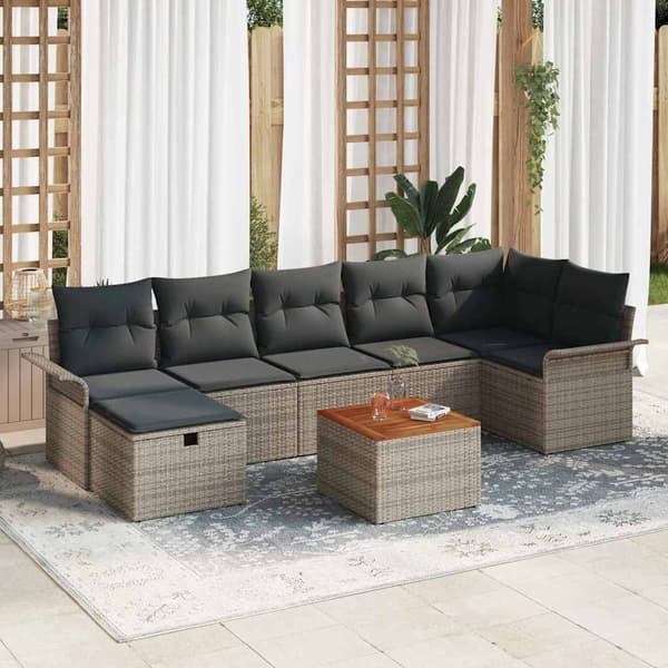 vidaXL Trädgårdsoffset med kudde med lagring 8 pcs Grå Poly rattan