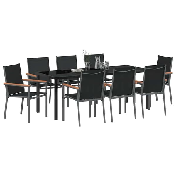 vidaXL Trädgårdsmöbelset 9 pcs Svart Pulverlackerad stål