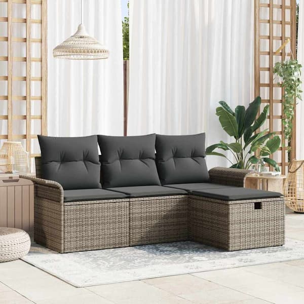 vidaXL Trädgårdsoffset med kudde med lagring 4 pcs Poly rattan