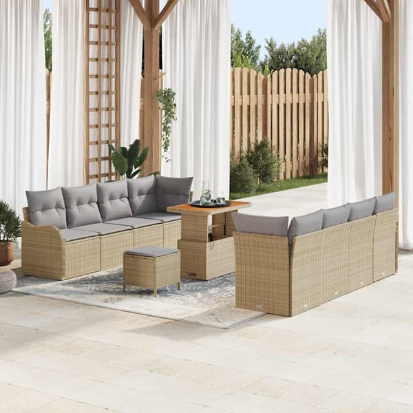 vidaXL Trädgårdsoffset med kudde 11 pcs Beige konstrotting