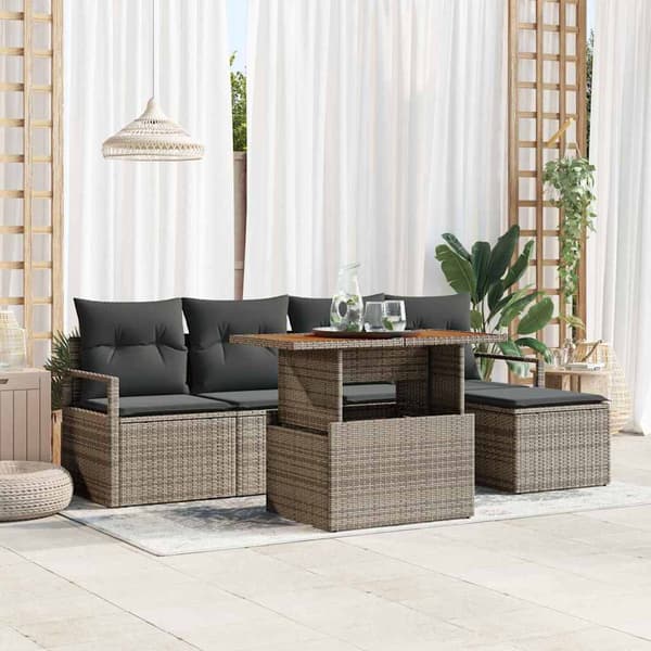 vidaXL Trädgårdsoffset med lagring 6 pcs Grå Poly rattan