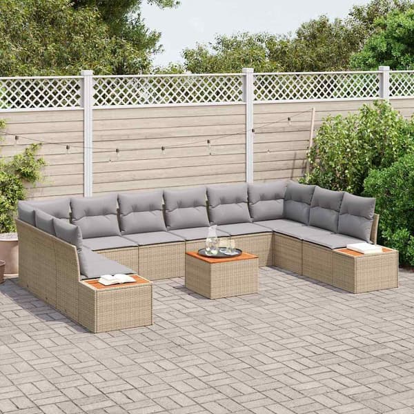 vidaXL Trädgårdsoffset med kudde 11 pcs Beige Poly rattan