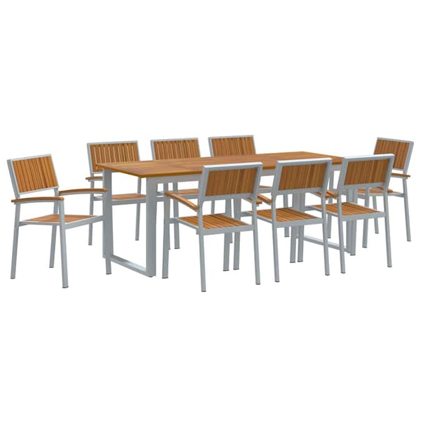 vidaXL Trädgårdsmöbelset 9 pcs Grå Massivt Akaciaträ