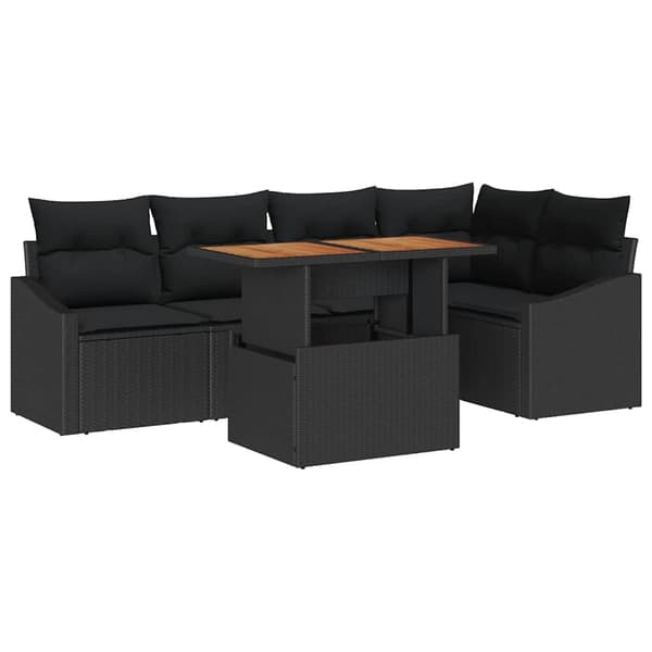 vidaXL Trädgårdsoffset med lagring 6 pcs Svart Poly rattan