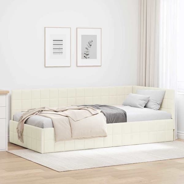 vidaXL Hörnssängstomme Gräddvit 100 x 200 cm Sammet