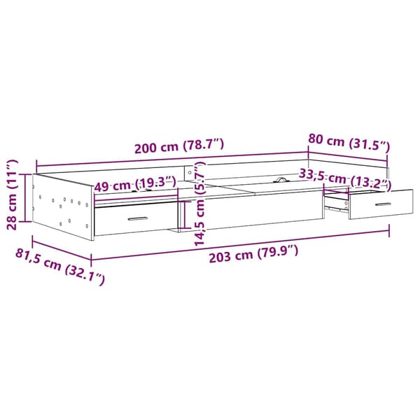 vidaXL Sengestamme med hodegjerde Hvit 80 x 200 cm Konstruert tre