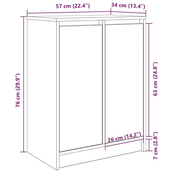 vidaXL Skoskap sonoma eik 57x34x76 cm sponplate