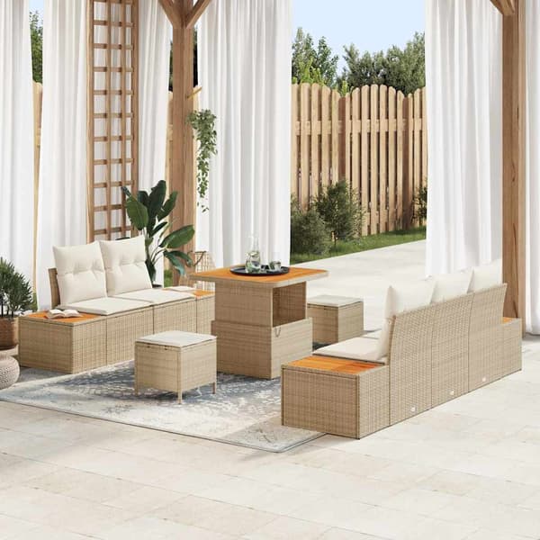 vidaXL Trädgårdsoffset med kudde 8 pcs Beige och gräddfärgad