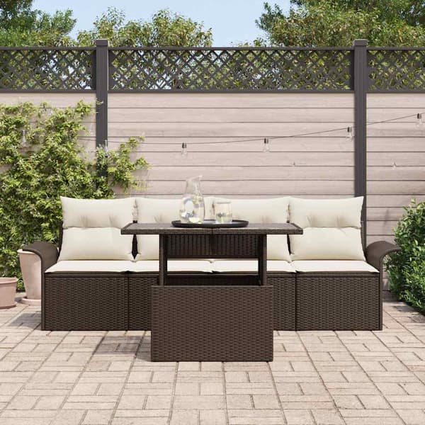 vidaXL Trädgårdsoffset med kudde 5 pcs Brun konstrotting