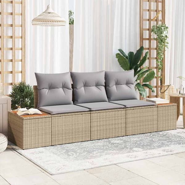 vidaXL Utesoffgrupp med dynor 3 delar beige och ljusgrå Polyrotting