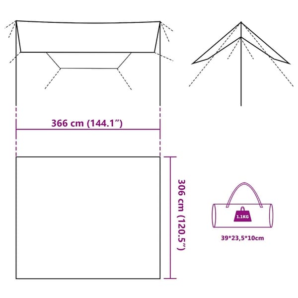 vidaXL Tarp brun 366x306 cm vattentät