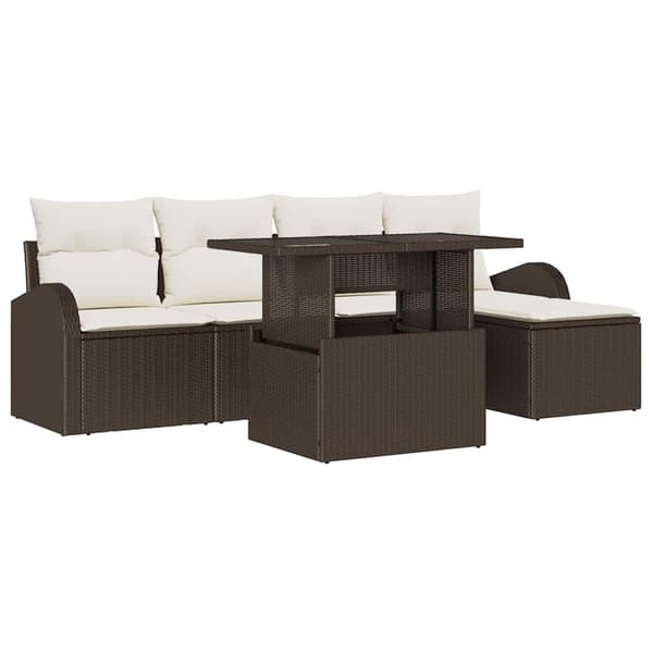 vidaXL Trädgårdsoffset med kudde med lagring 6 pcs Brun Poly rattan