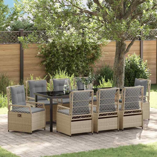vidaXL Trädgårdsmöbelset 9 pcs Beige och Ljusgrå konstrotting