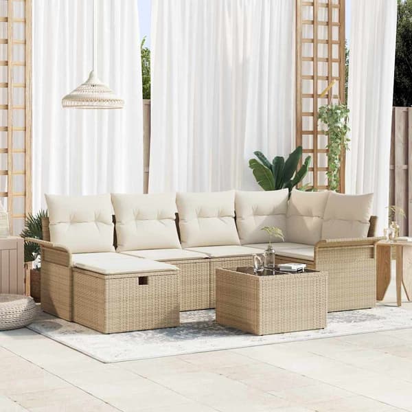 vidaXL Trädgårdsoffset med kudde med lagring 7 pcs Poly rattan