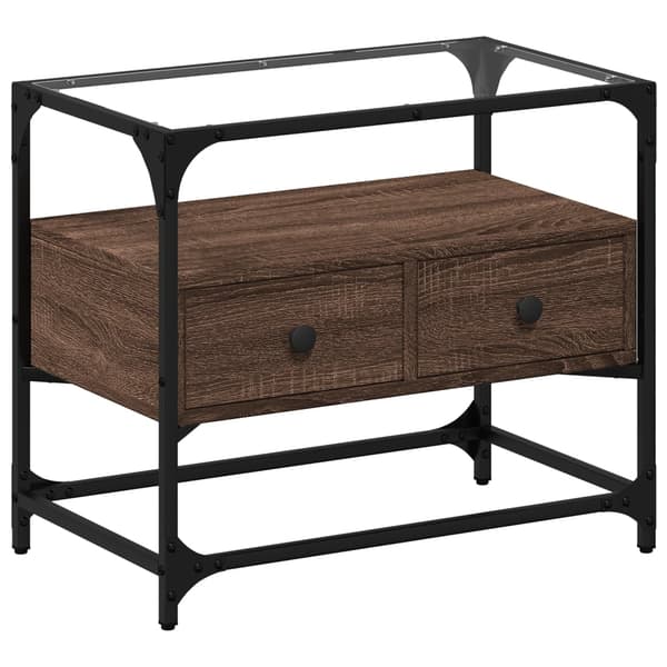 vidaXL TV-benk med glasstopp brun eik 60x35x51 cm konstruert tre