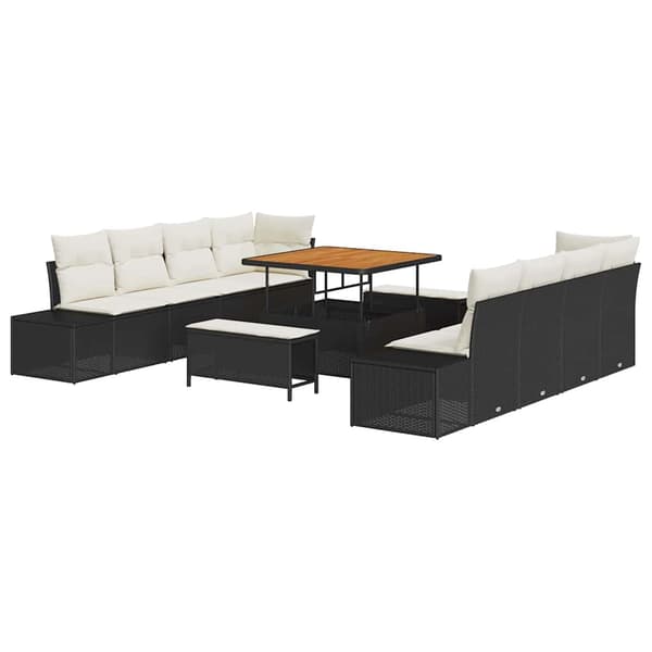 vidaXL Trädgårdsoffset med kudde Svart 264 x 62 x 85 cm Poly rattan