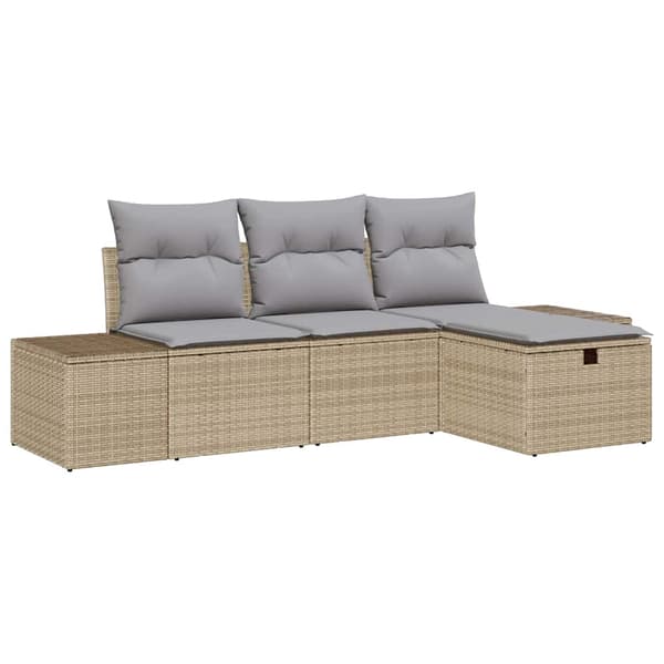 vidaXL Trädgårdsoffset med kudde 4 pcs Beige Poly rattan