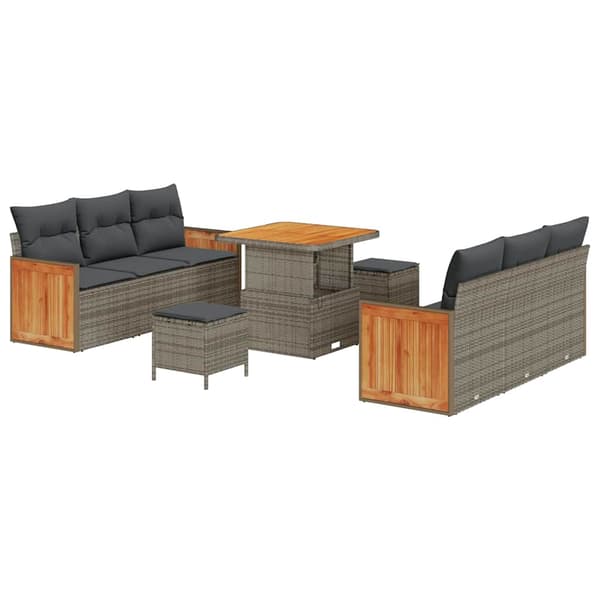vidaXL Trädgårdsoffset 9 pcs Grå Poly Rattan och Pulverlackerad Stål