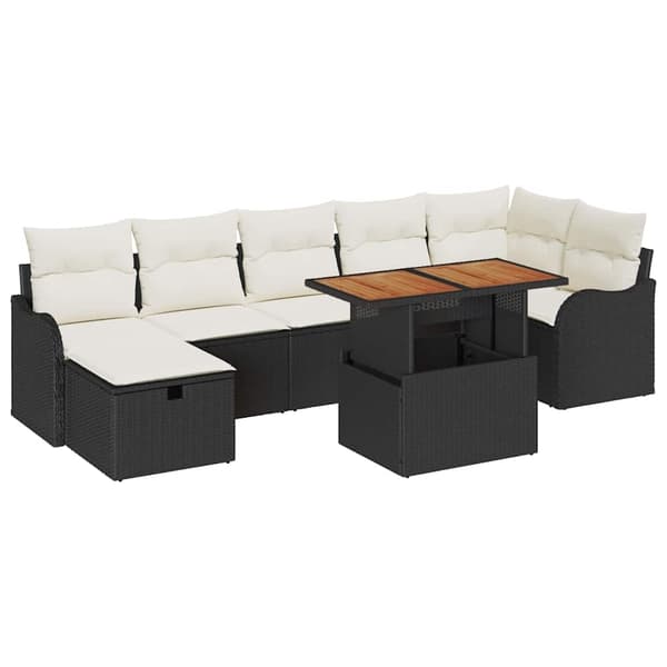vidaXL Trädgårdsoffset med lagring 8 pcs Svart Poly rattan