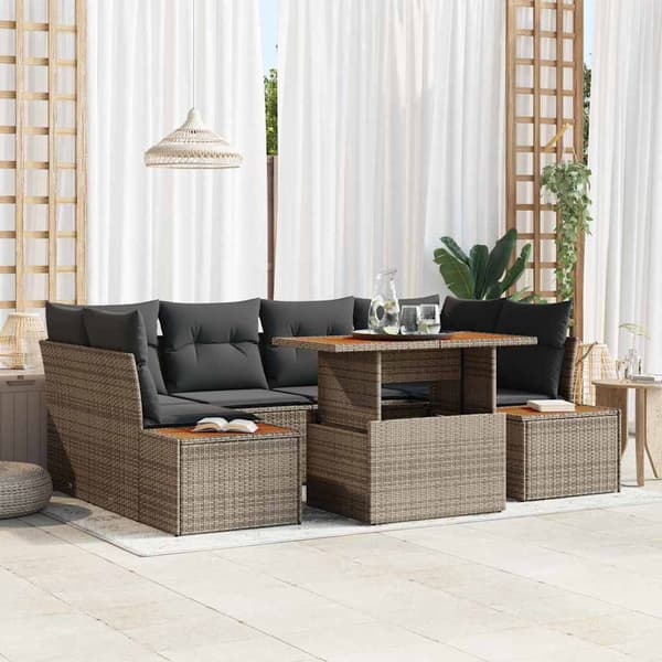 vidaXL Trädgårdsoffset med lagring 7 pcs Grå Poly rattan