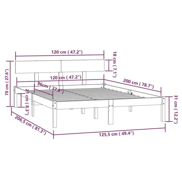 vidaXL Sängram vit massiv furu 120x200 cm