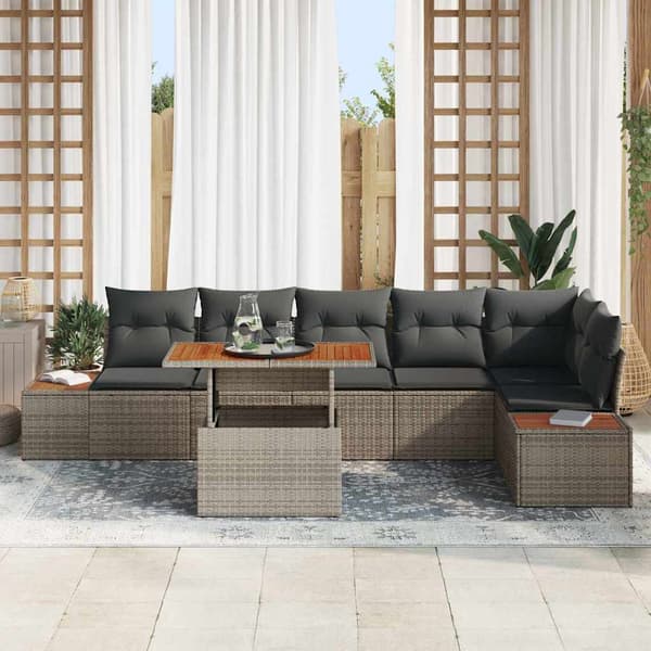 vidaXL Trädgårdsoffset med lagring 7 pcs Grå Poly rattan