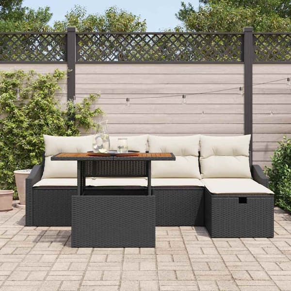 vidaXL Trädgårdsoffset 6 pcs Svart konstrotting