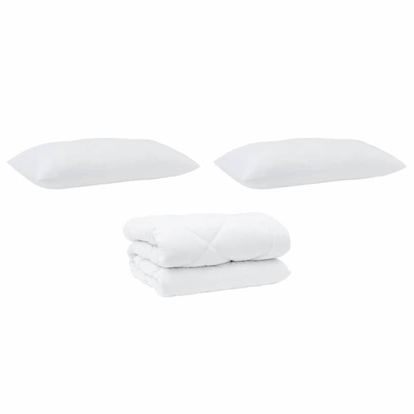 vidaXL Duntäcke med Kuddar 3 pcs Vit Mikrofiber och Dunfjäder