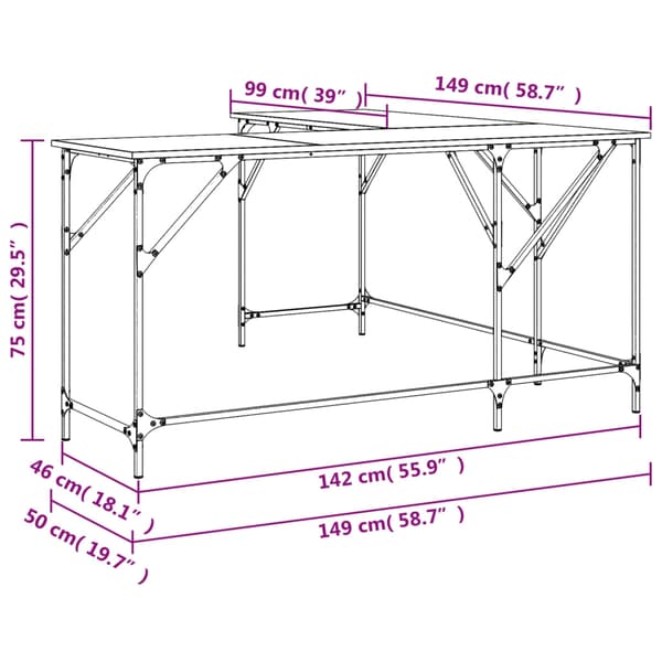 vidaXL Skrivebord brun eik 149x149x75 cm konstruert tre