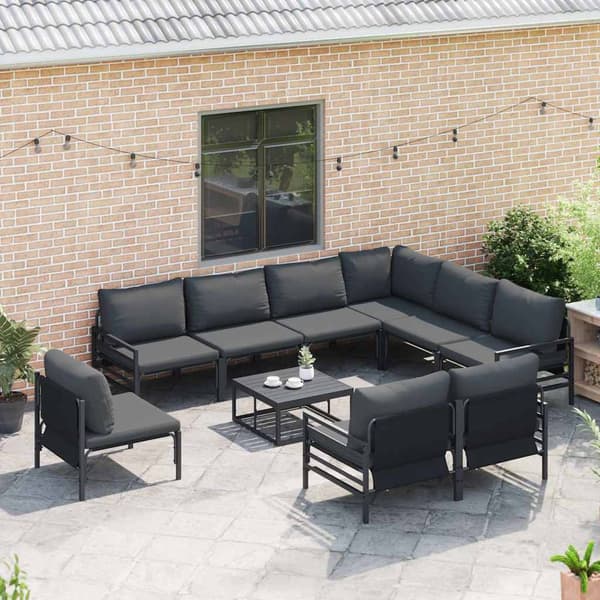vidaXL Hagesofa Set med pute 10 pcs Svart Stål