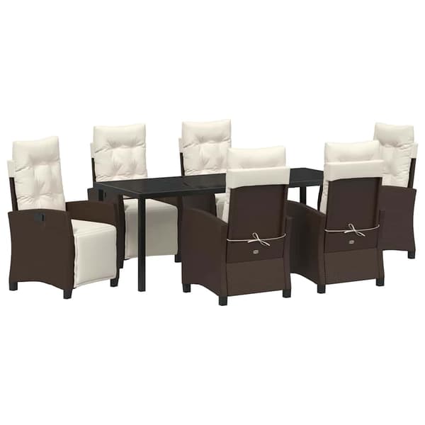 vidaXL Trädgårdsmöbelset med kudde 7 pcs Brun konstrotting