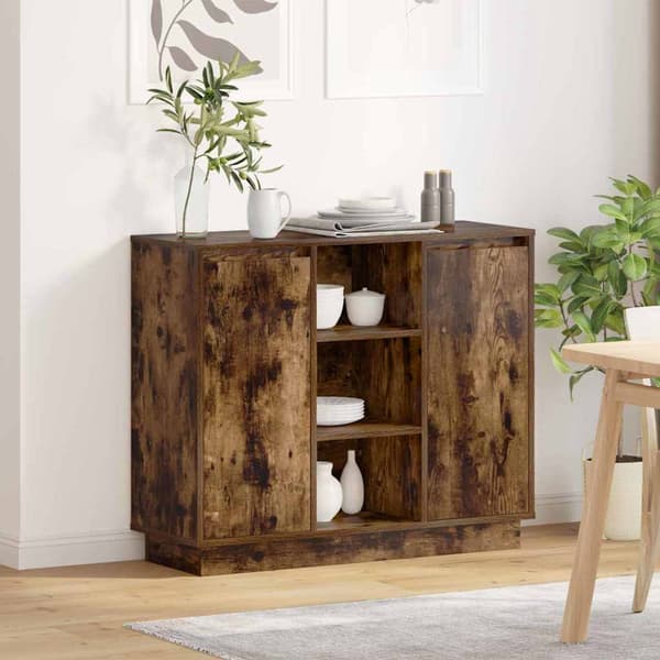 vidaXL LED sideboard Røkt eik 90 x 32 x 75 cm Konstruert tre