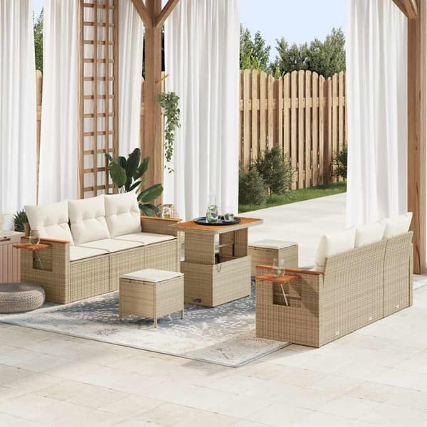 vidaXL Trädgårdsoffset 11 pcs Beige och gräddfärgad konstrotting