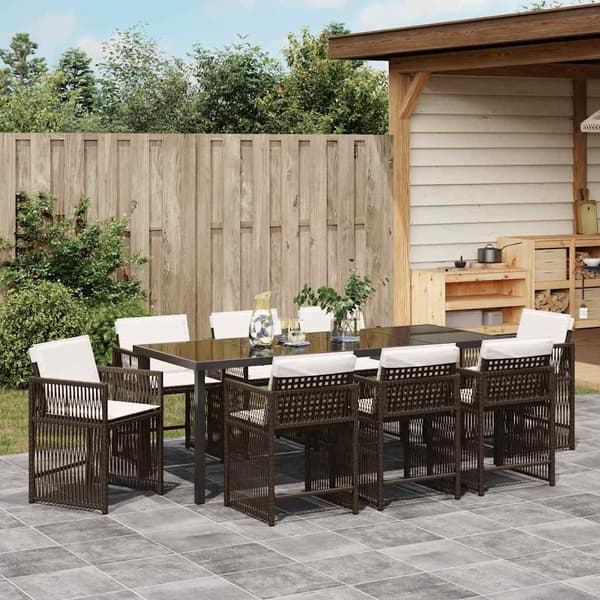 vidaXL Trädgårdsmöbelset 9 pcs Brun konstrotting