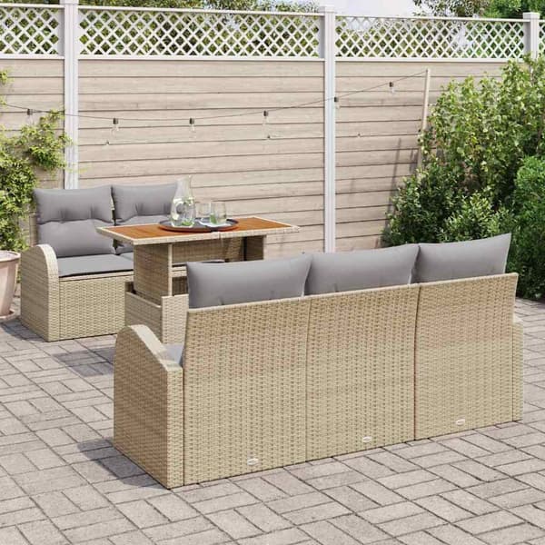 vidaXL Trädgårdsoffset med lagring 6 pcs Beige Poly rattan