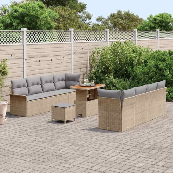 vidaXL Trädgårdsoffset med kudde 11 pcs Beige konstrotting
