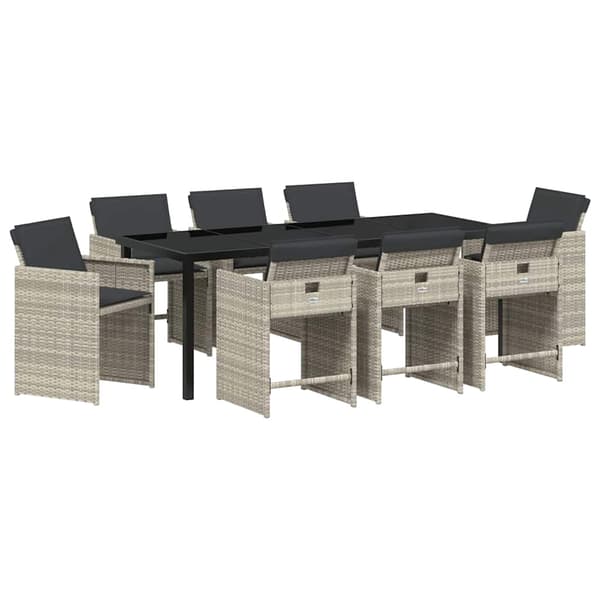 vidaXL Hage Spisegruppe 9 pcs Lysegrå polyrotting