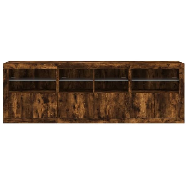 vidaXL Skjenk med LED-lys røkt eik 202x37x67 cm