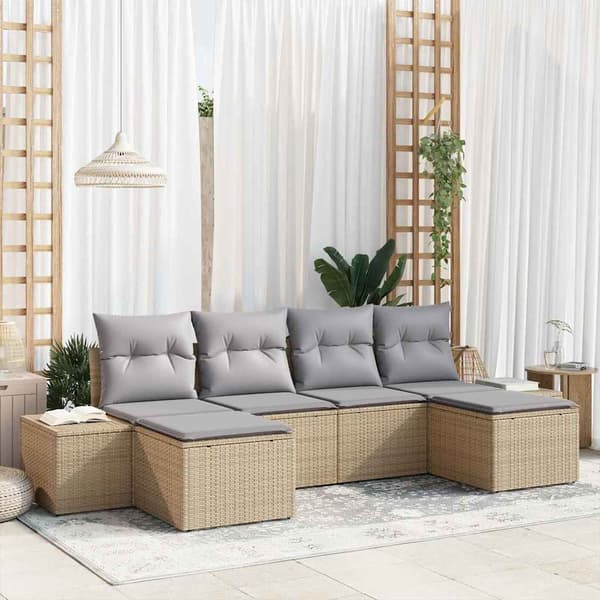 vidaXL Trädgårdsoffset med kudde 6 pcs Beige konstrotting