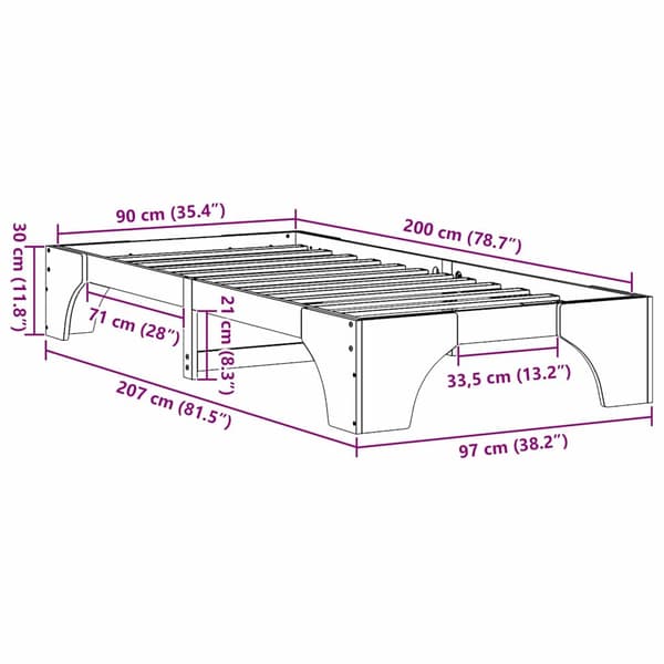 vidaXL Sängram Vit 90 x 200 cm Massiv furu