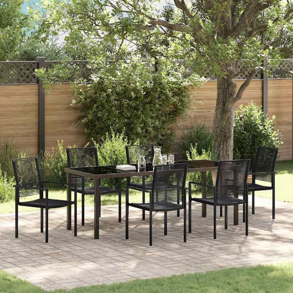 vidaXL Trädgårdsmöbelset 7 pcs Svart Pulverlackerat stål