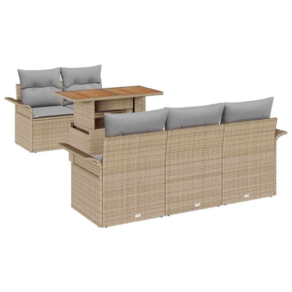 vidaXL Trädgårdsoffset med lagring 6 pcs Beige Poly rattan