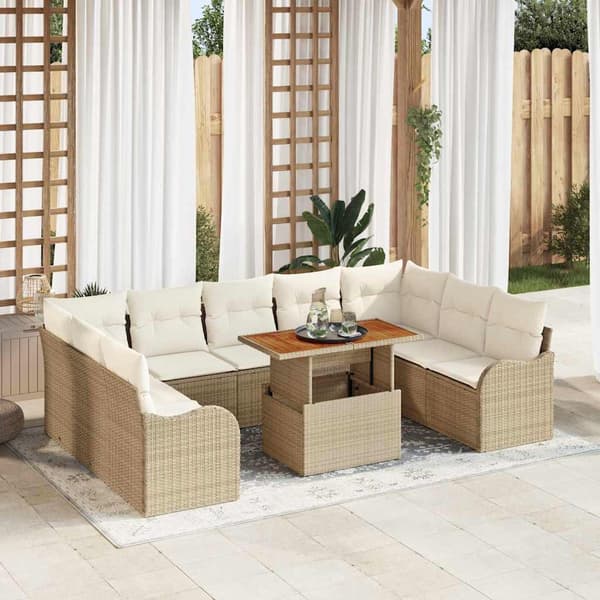 vidaXL Trädgårdsoffset med lagring 10 pcs Beige Poly rattan