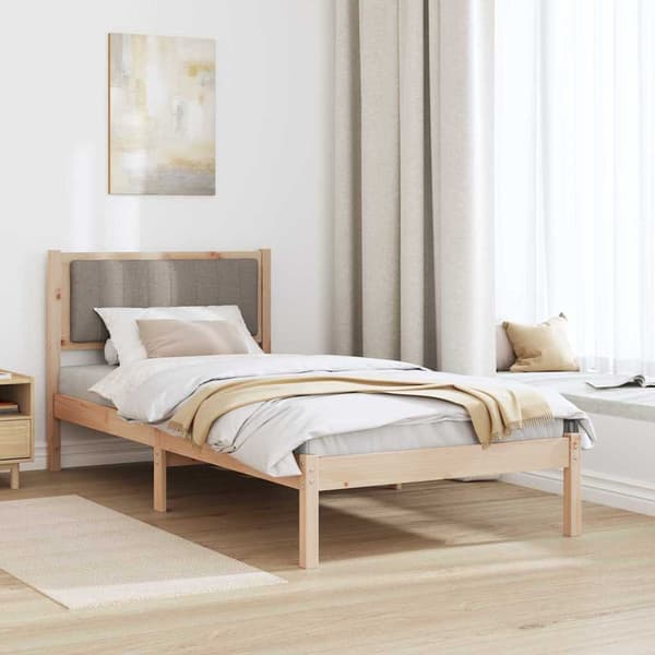 vidaXL Sengeramme med Polstret Hodegjerde Gråbrun 90 x 190 cm