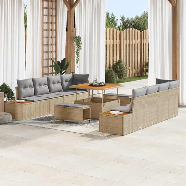vidaXL Trädgårdsoffset 11 pcs Beige konstrotting