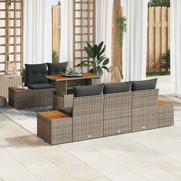 vidaXL Trädgårdsoffset med lagring 6 pcs Grå Poly rattan