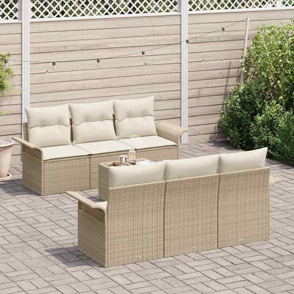 vidaXL Trädgårdsoffset 7 pcs Beige och gräddfärgad konstrotting
